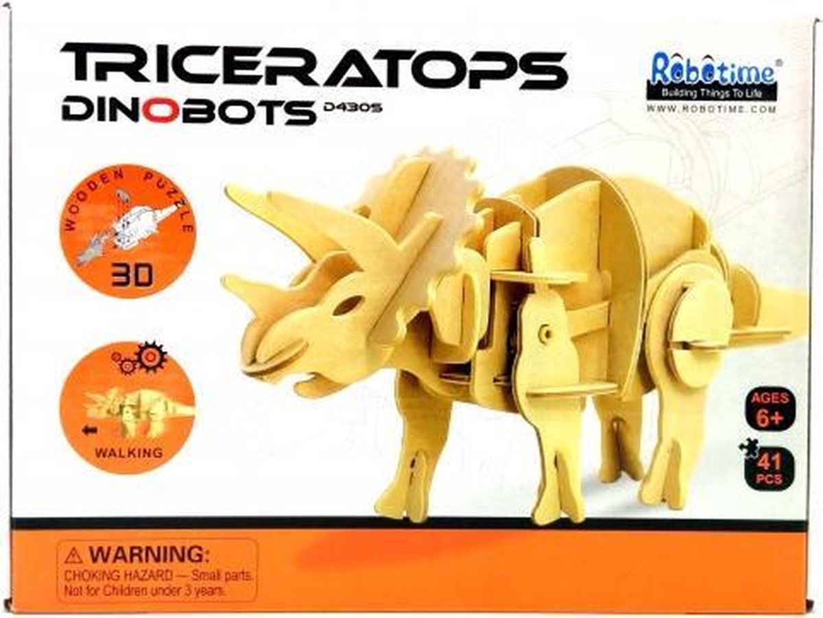 Lopende 3D Triceratops Houten Puzzel
