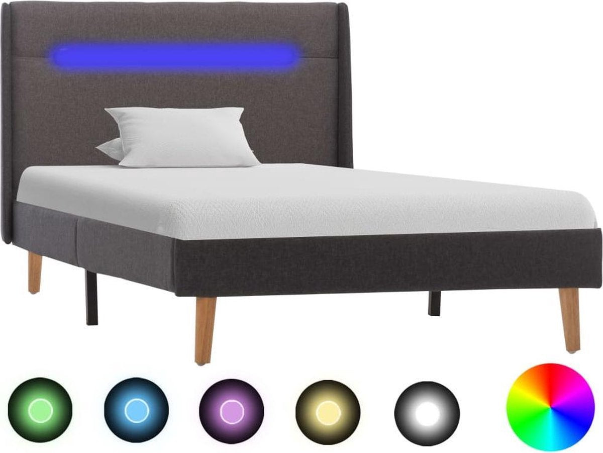 Bedframe met LED stof grijs 90x200 cm