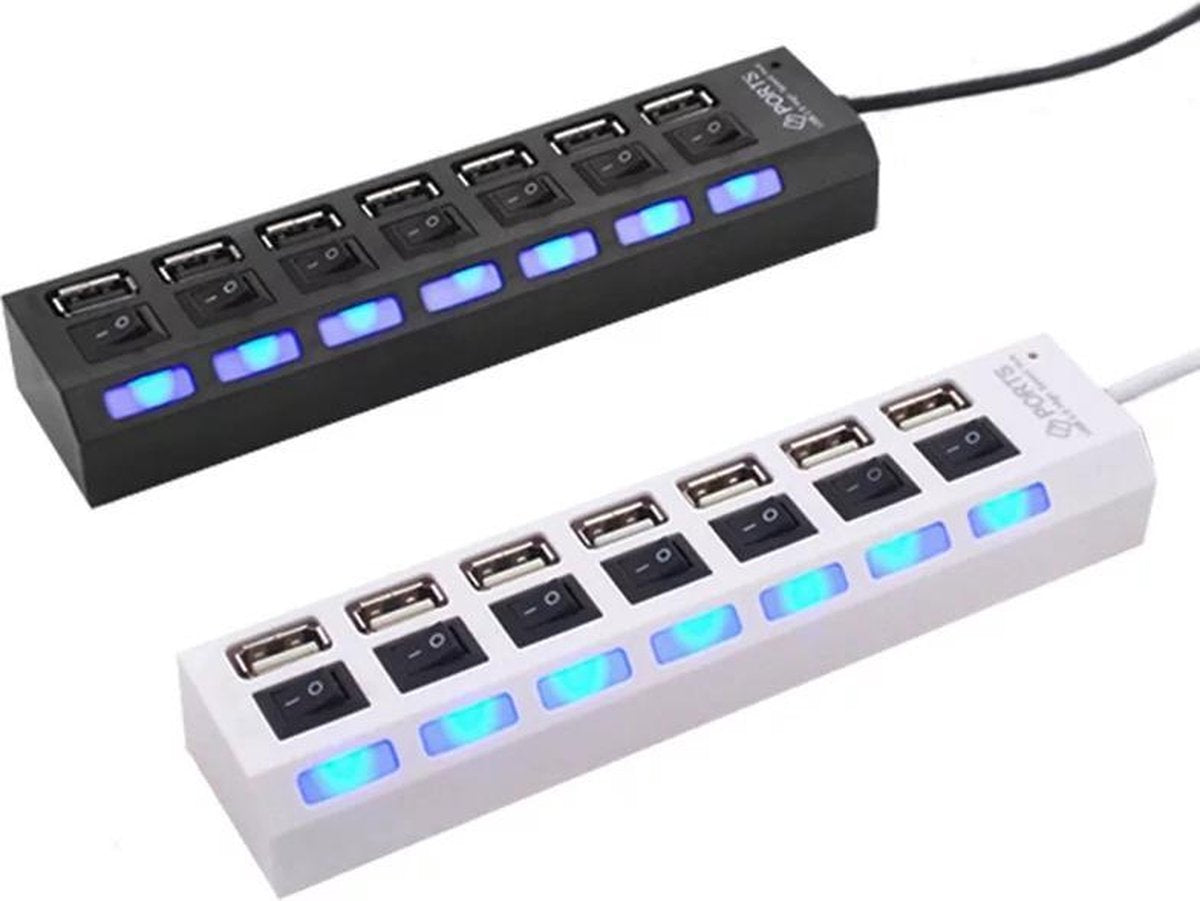 LOUZIR USB stekker verlengsnoer 7 x poort usb 2.0 wit hub