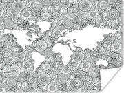 Wereldkaarten - Wereldkaart - Patroon - Zwart - Wit - 80x60 cm