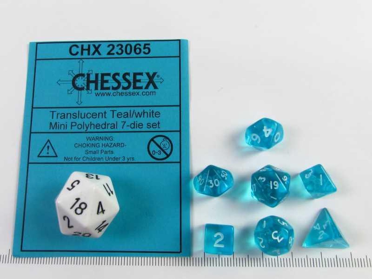 Mini Polydice set - Translucent Teal w/white