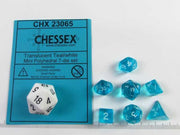 Mini Polydice set - Translucent Teal w/white