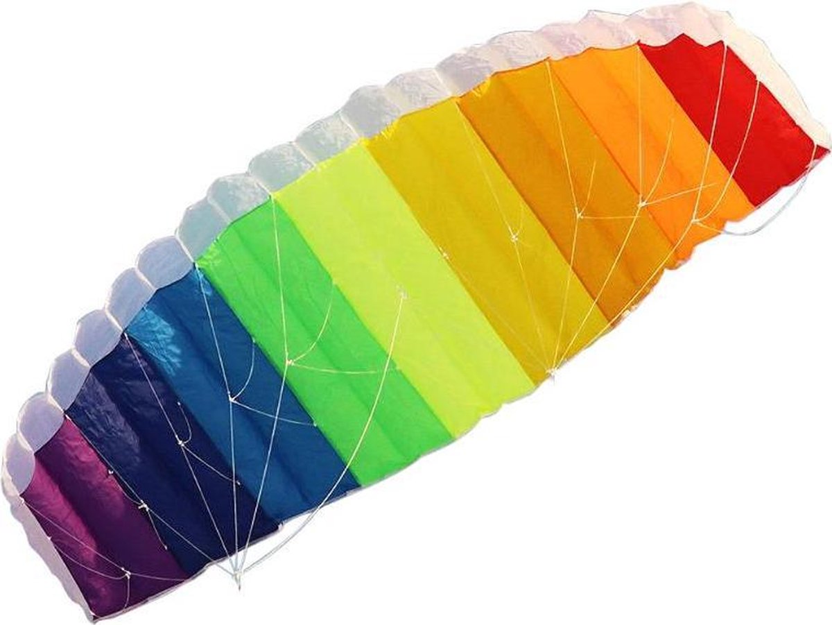 Duale Regenboog Matrasvlieger XL - Met Vliegertouw Op Handvat Haspel - Parachute Kite Vlieger Voor Kinderen & Volwassenen