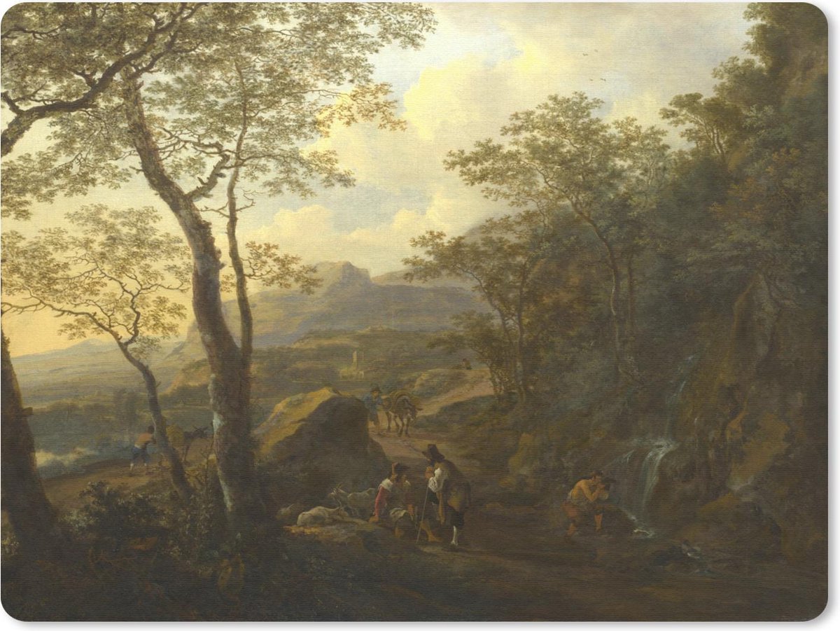 Muismat - Mousepad - A rocky Italian landscape with herdsmen and muleteers - Schilderij van Jan both - 40x30 cm