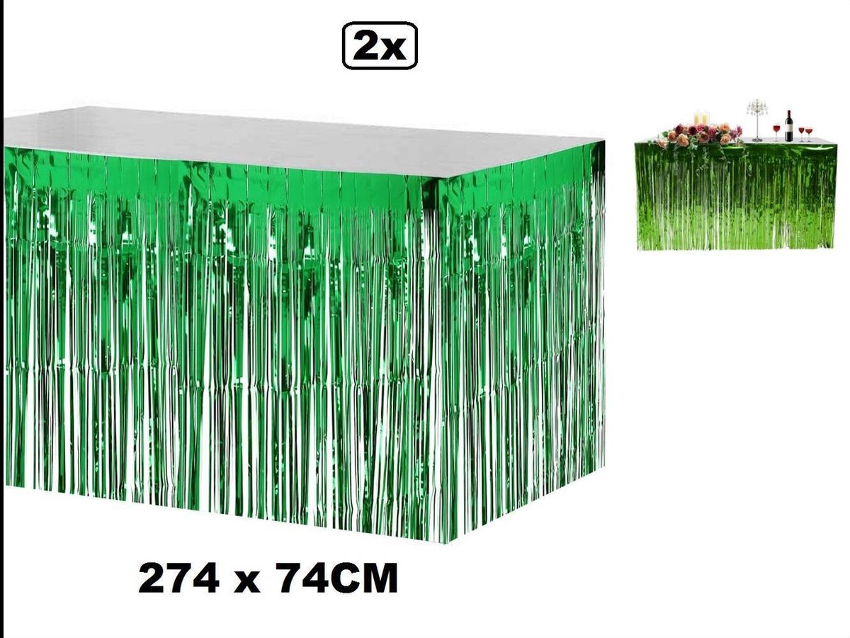 2x Tafelrok metallic folie groen 274x74cm - Kerst carnaval hawai tropical tafel versiering kerstfeest