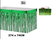 2x Tafelrok metallic folie groen 274x74cm - Kerst carnaval hawai tropical tafel versiering kerstfeest