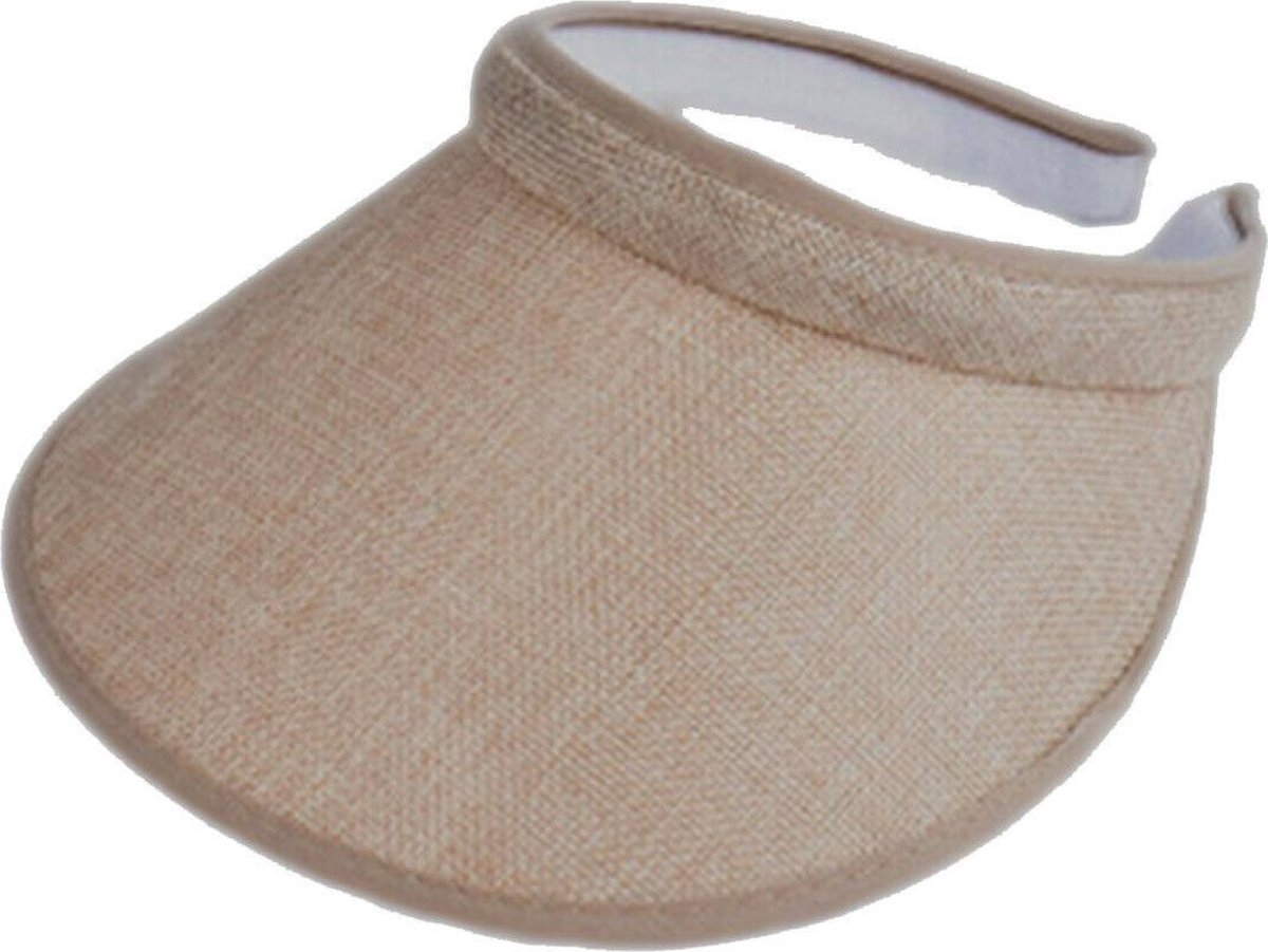 Klem zonneklep zonnepet met brede rand kleur naturel maat one size
