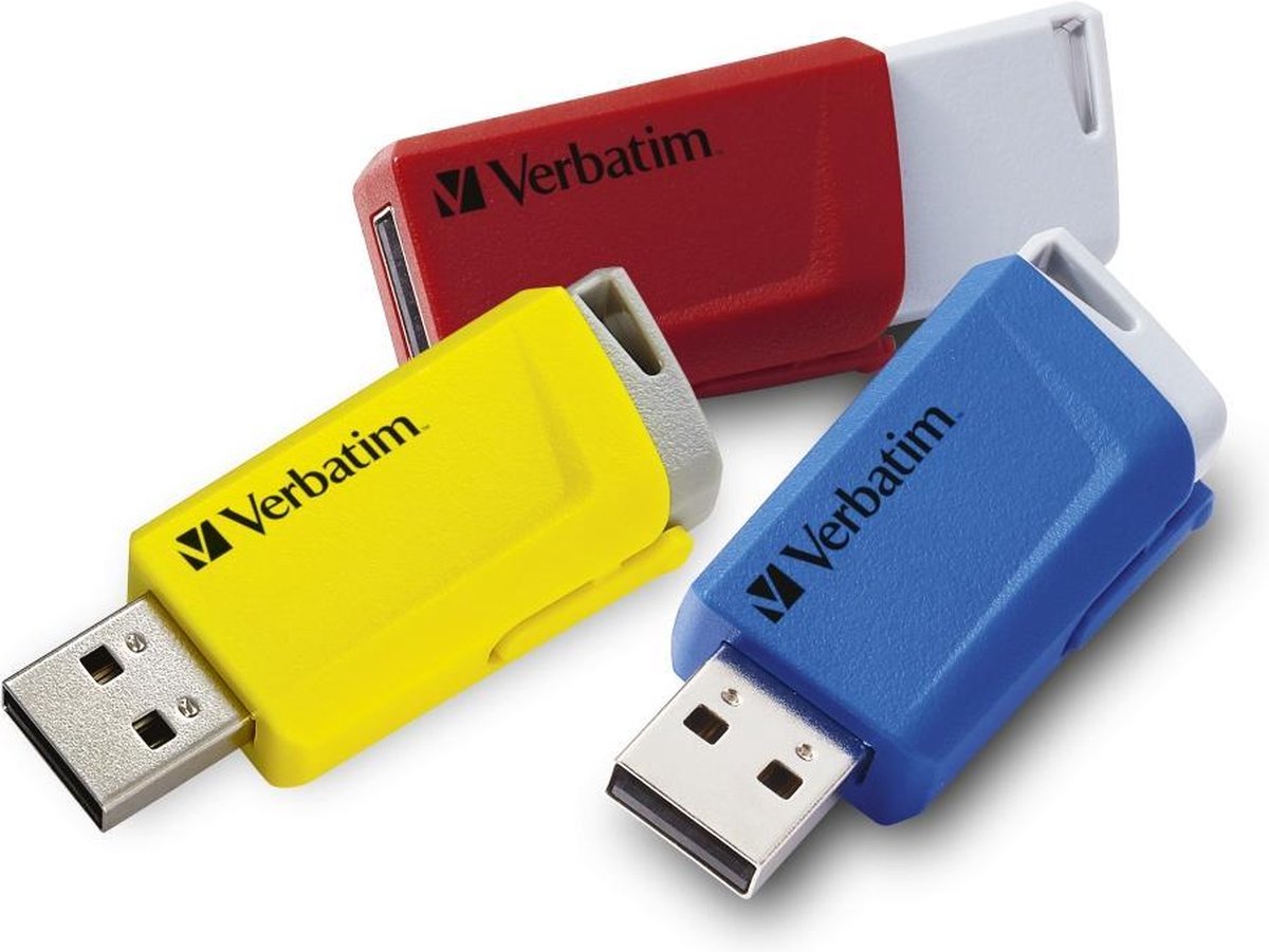 Verbatim Store 'n' Click - USB-Stick 3.2 GEN1 - 3x16 GB - Blauw/Rood/Geel