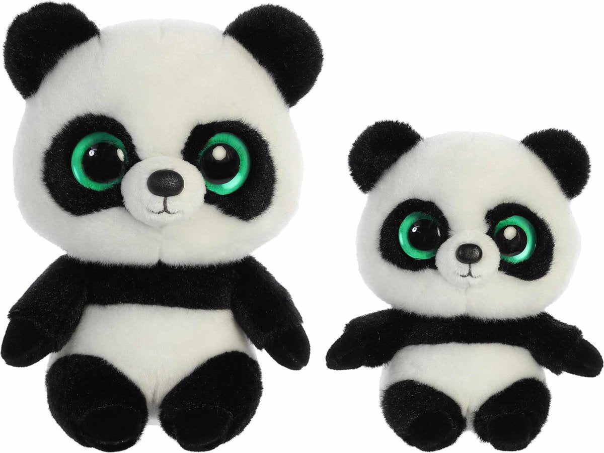 Pandabeertjes knuffels setje van 2x stuks - 15 en 20 cm - Pluche knuffel pandas ouder en kindje