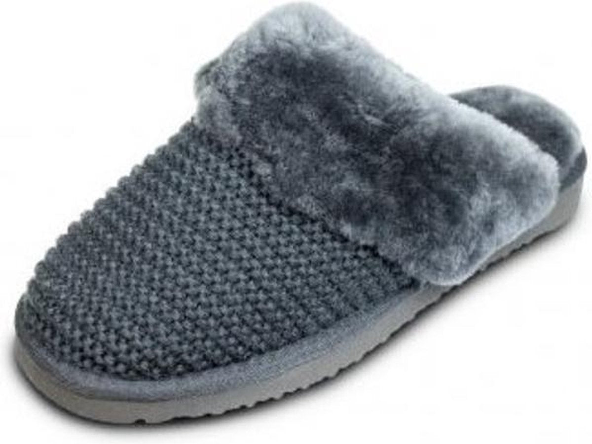 Wollen instap pantoffels dames gevoerd met lamswol maat 42 kleur antraciet grijs met grijze binnenkant