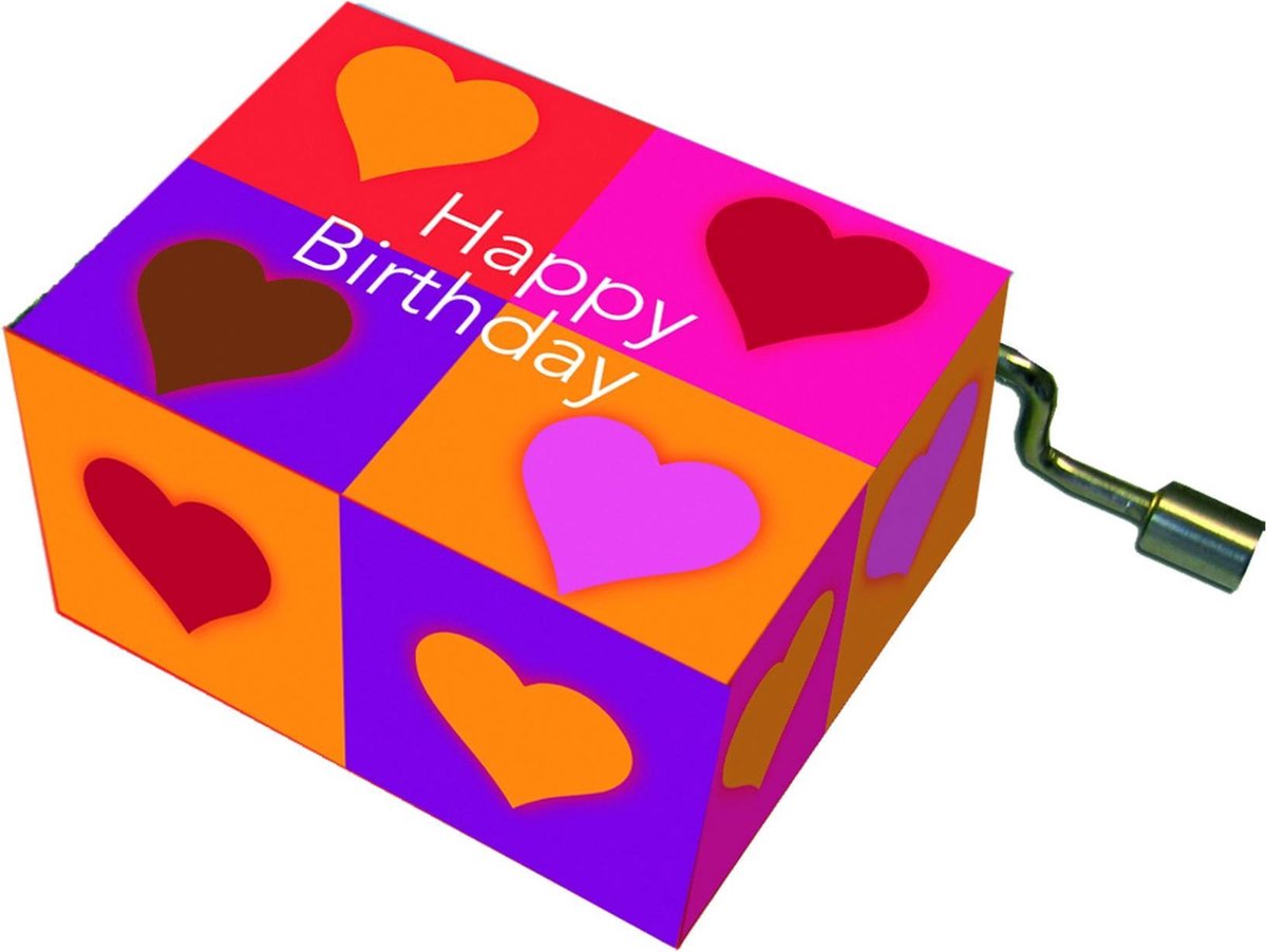 Fridolin Muziekdoosje: '' happy birthday'' hartjes