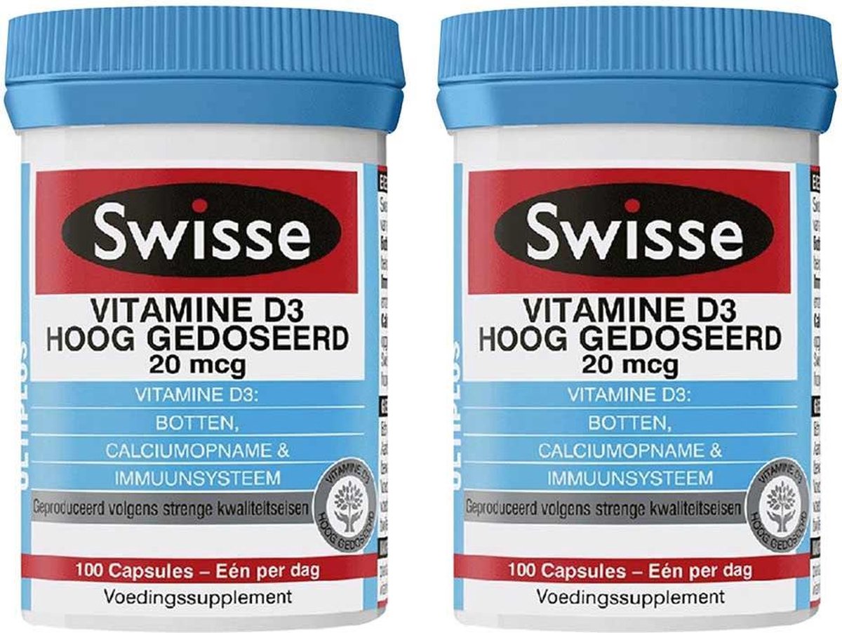 2x Swisse Vitamine D3 Hoog Gedoseerd 100 capsules