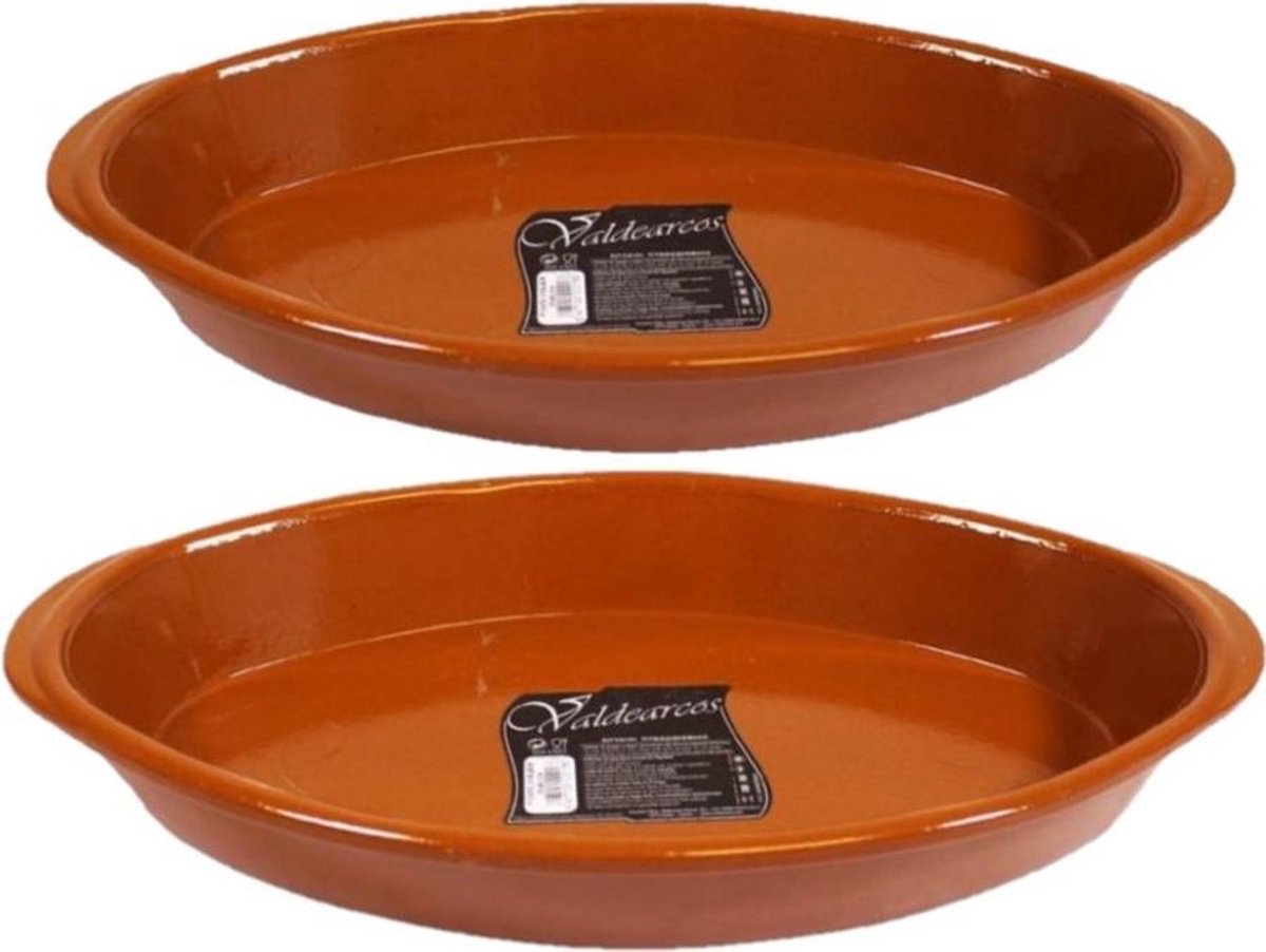 Set van 2x stuks tapas ovenschalen/serveerschalen terracotta Fontein 5 en 2.8 liter - Serveerschalen - Tapasschalen