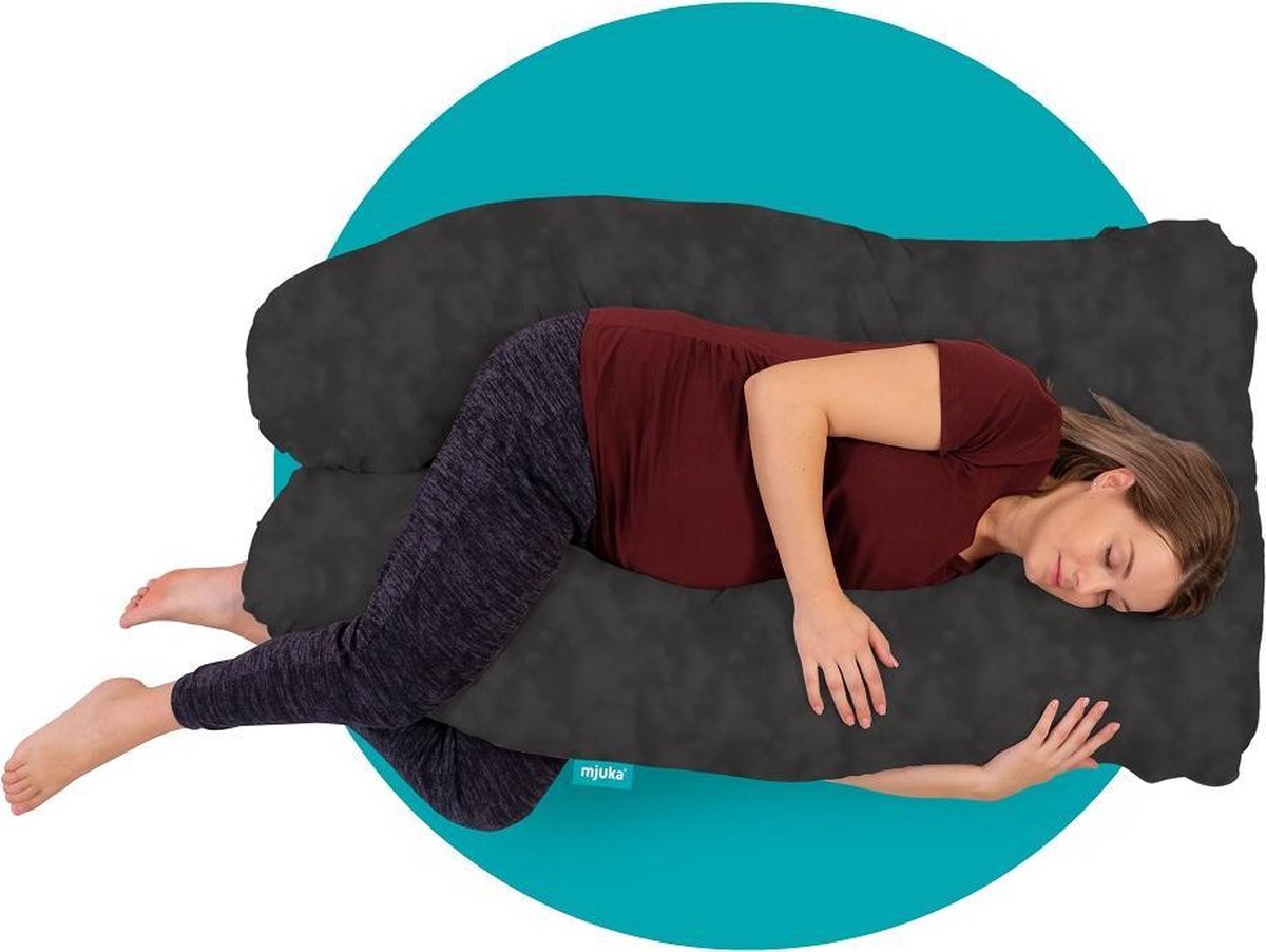 Mjuka® Zwangerschapskussen XXL Vezelbolletjes | Nicky Velours Oeko-Tex Standard 100 | Lichaamskussen |Body Pillow Zwart | Zijslaapkussen 280 cm | Incl. Luxe Opbergtas