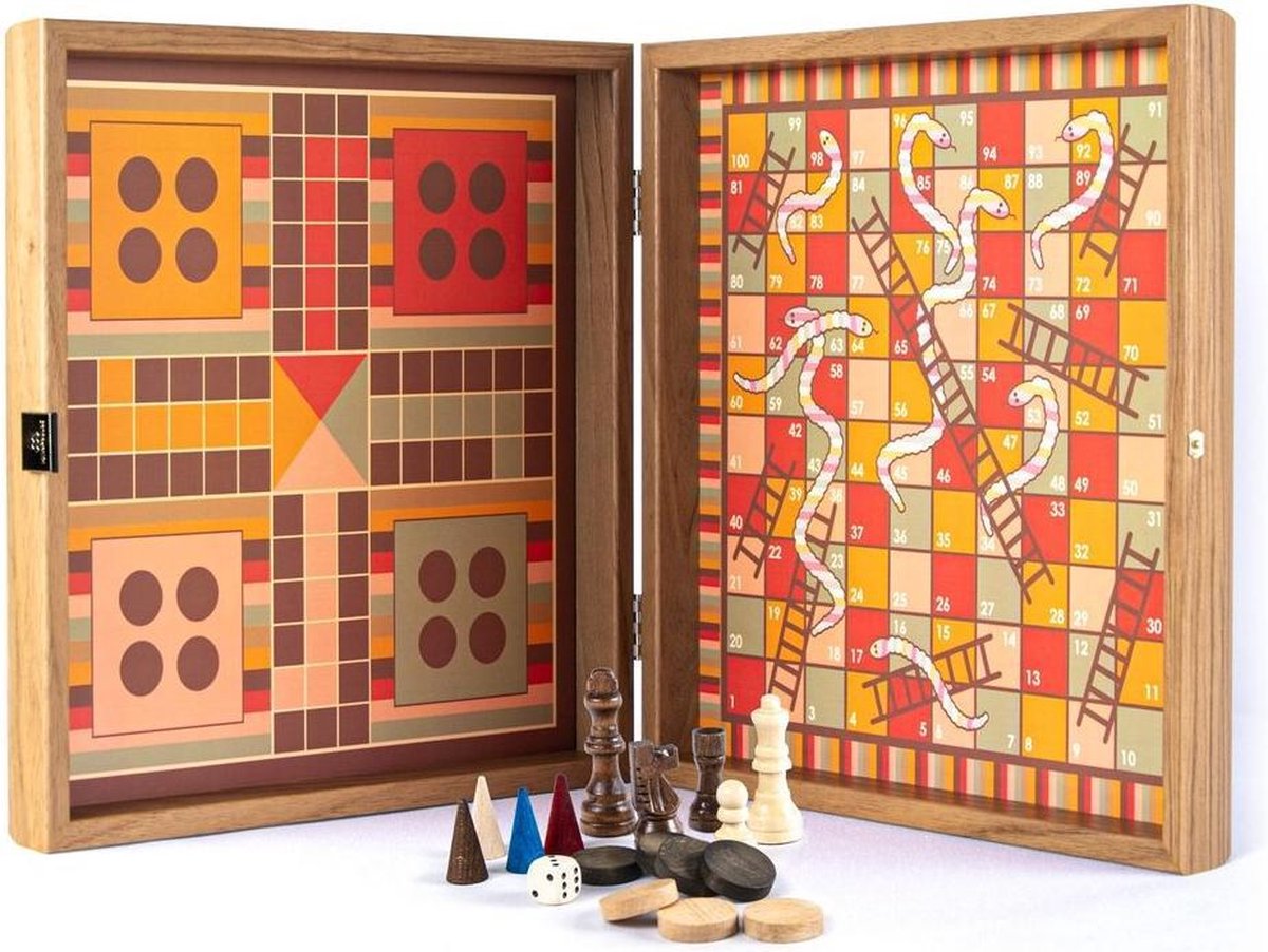 Regenboog Kleuren 4-in-1 Combo Spel in Wenge houten kist Top Kwaliteit Klasse en Geweldig