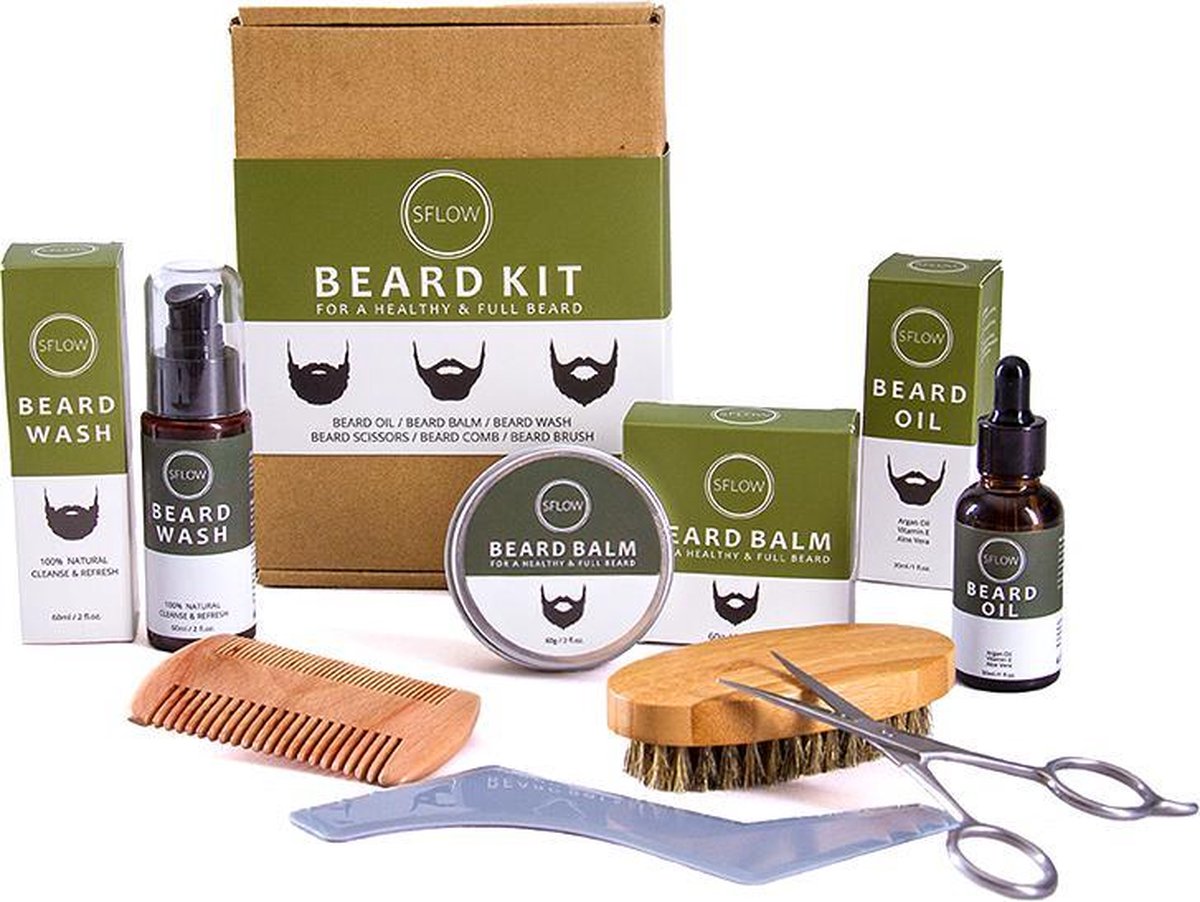 Sflow - Baardverzorgingsets - Baardverzorging - 100% natuurlijk - Baardshampoo - Baardgroei olie - Baardbalm