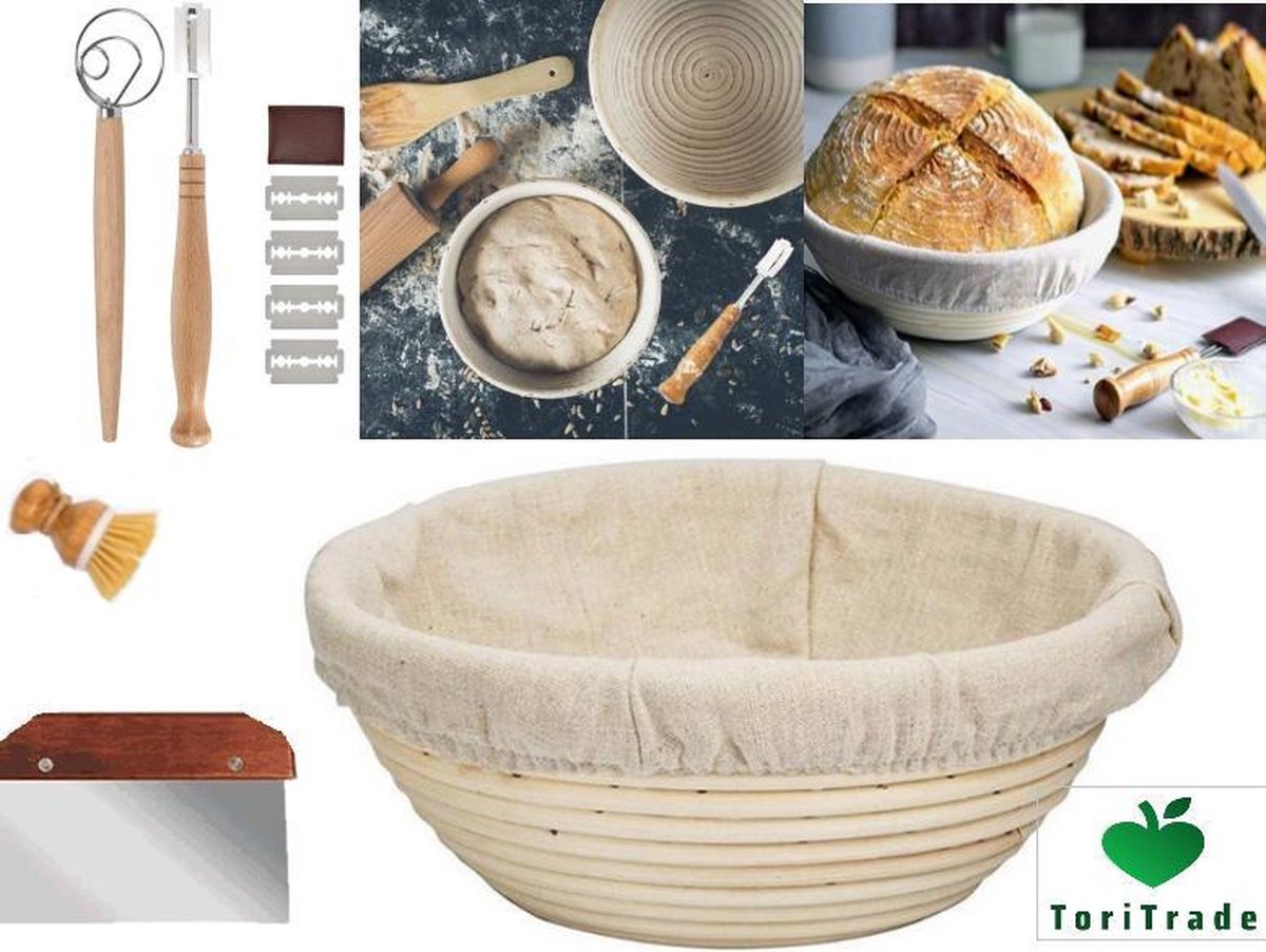 ToriTrade 6-Delig set -Rijsmandje Rond Ø 25 cm - (1 kg Brooddeeg) - Brood Banneton - Proofing Rattan Bask- Opbergmanden