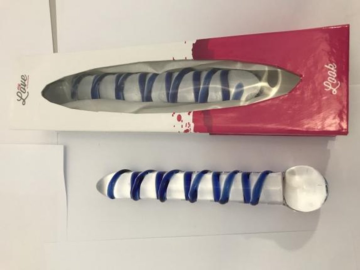 super strak design - glas dildo - gl11 - 20 cm - blauw/ transpaarnt