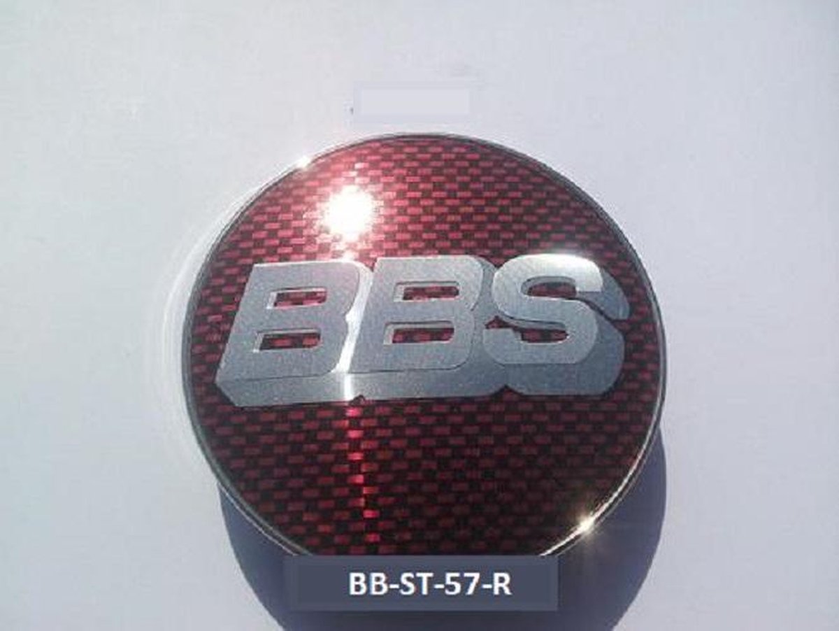 Set van 4 BBS stickers Rood 57mm - Naafdoppen -Naafkappen - Velgen - Winterbanden - Velg - All season banden - Ontvochtiger - Ruitenkrabber - Vorst - Regen - stickers - logo - embleem