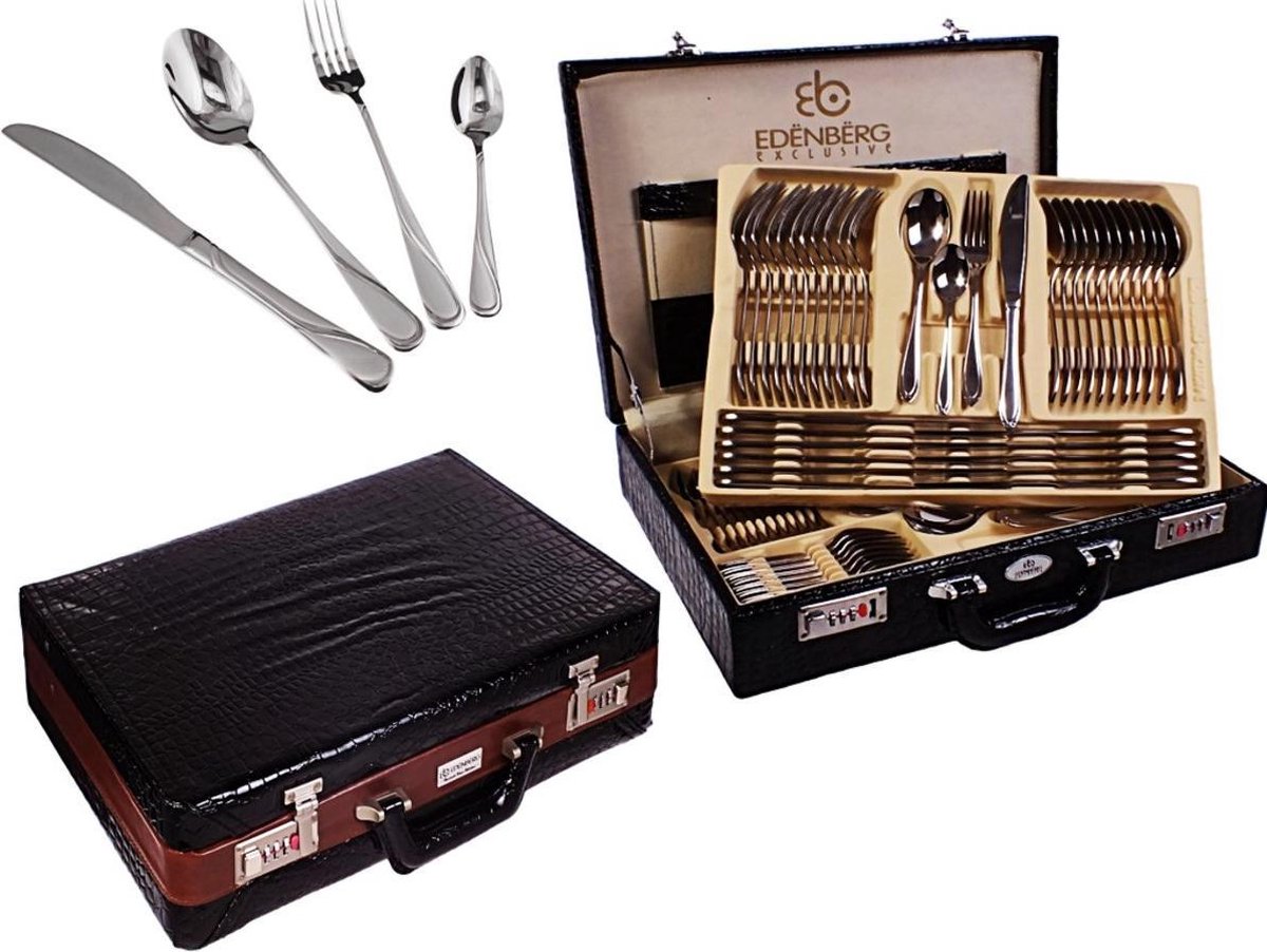 Edënbërg Bestekset - Hoogglans/Mat - Chroomnikkelstaal 18/10 - 72-delig - Luxe Opbergkoffer