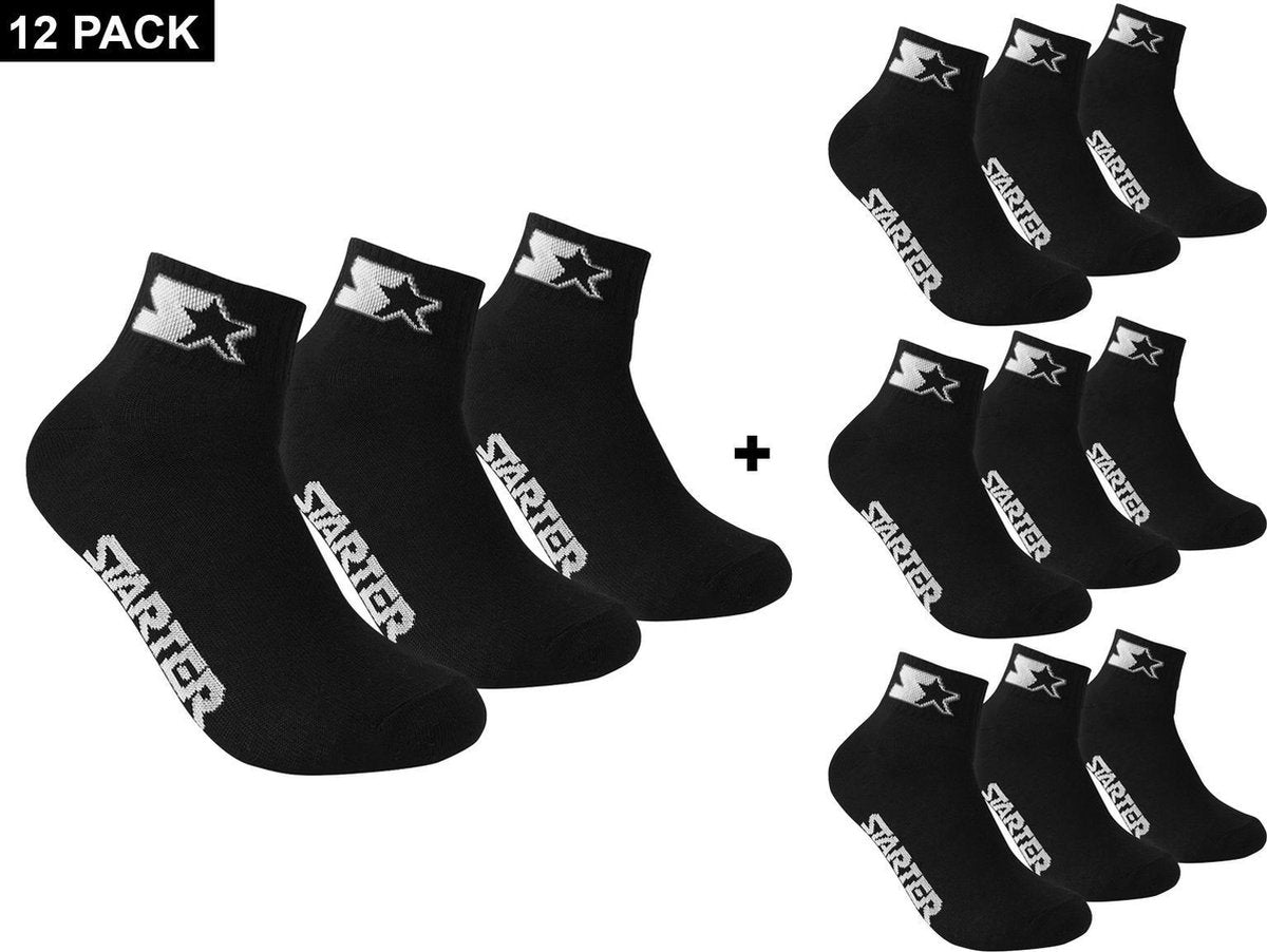 Starter - 12-Pack Quarter Socks - Zwart - Algemeen - maat  39 - 42