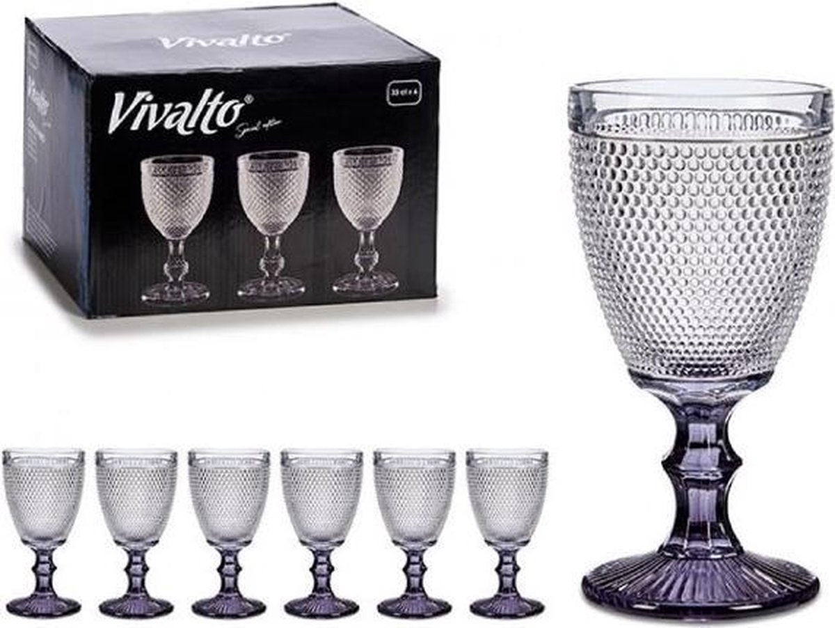 Wijnglazen Vintage - Wijnglazen Retro met korte voet - Antraciet - Set van 6