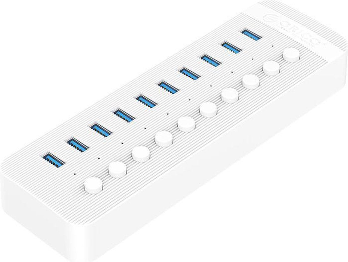 ORICO USB 3.0 hub met 10 poorten - BC 1.2 - aan/uit schakelaars - 48W - wit