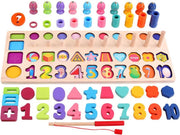 5-in-1 Visspel & Houten Nummer Puzzel & Houten Getallen Puzzel & Rekenpuzzel - Rekenen & Kleuren & Vormen & Nummer & Vormenpuzzel & Fishing Game- Tellen en stapelen - Wooden Blocks - Ik Leer Cijfers - Montessori speelgoed | Smartgames voor kinderen