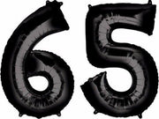 Folie ballon zwart XL cijfer 65  is + - 1 meter  groot inclusief een flamingo sleutelhanger