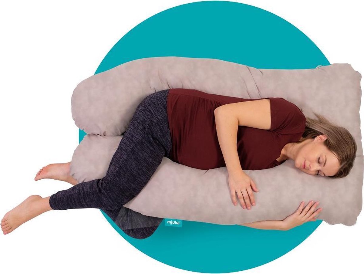 Mjuka® Zwangerschapskussen XXL Vezelbolletjes | Nicky Velours Oeko-Tex Standard 100 | Lichaamskussen | Body Pillow Lichtgrijs | Zijslaapkussen 280 cm | Incl. Luxe Opbergtas