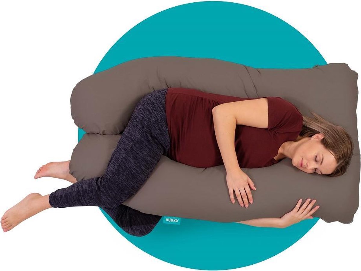 Mjuka® Zwangerschapskussen XXL Vezelbolletjes | Soft Cotton Oeko-Tex Standard 100 | Lichaamskussen | Body Pillow Grijs | Zijslaapkussen 280 cm | Incl. Luxe Opbergtas
