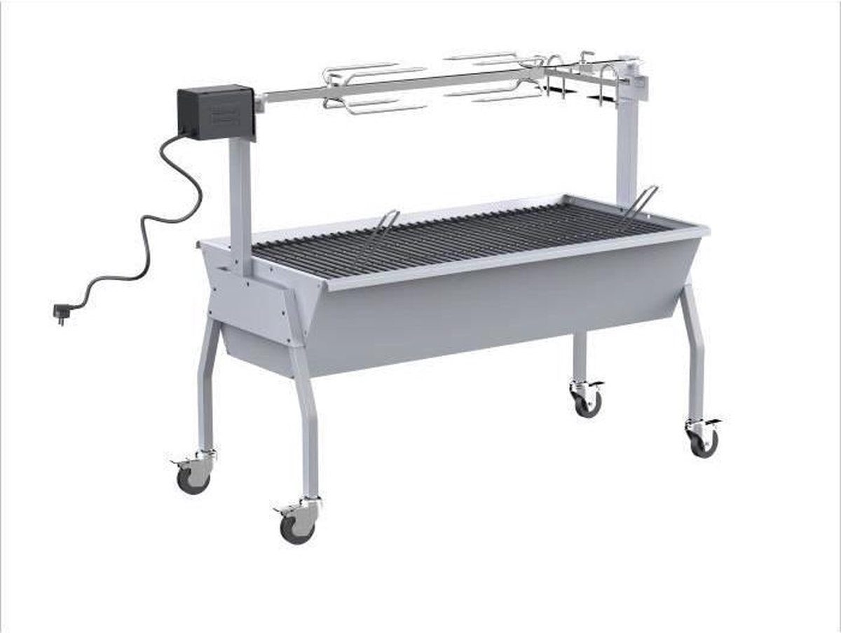 ZILVEREN STIJL Houtskoolbarbecue - Rotisserie - XXL spit