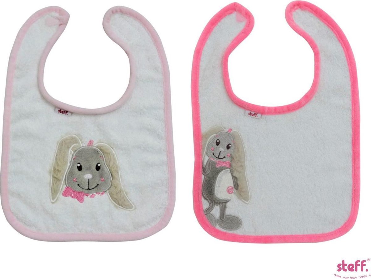 Steff konijntje "Rabbit" set van 2 slabbetjes roze
