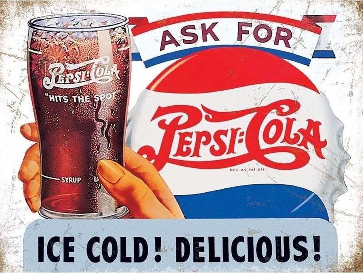 Retro muurplaatje Pepsi Cola Ice Cold 30 x 40 cm