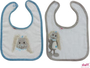 Steff konijntje "Rabbit" set van 2 slabbetjes blauw + grijs