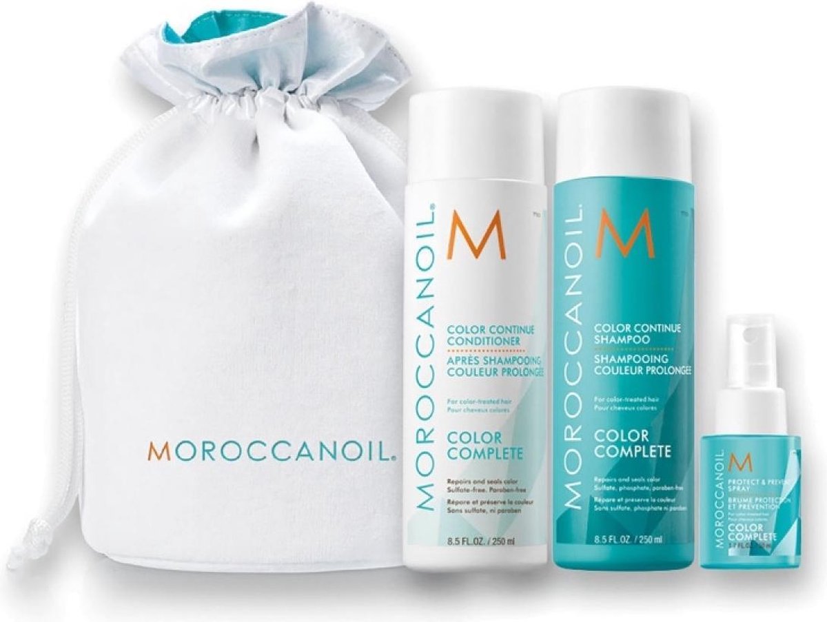 Moroccanoil Beauty in Bloom Color Complete Geschenkset 250ml Colour Continue Shampoo + 250ml Colour Continue Conditioner + 50ml Prevent and Protect Spray + Tasche
