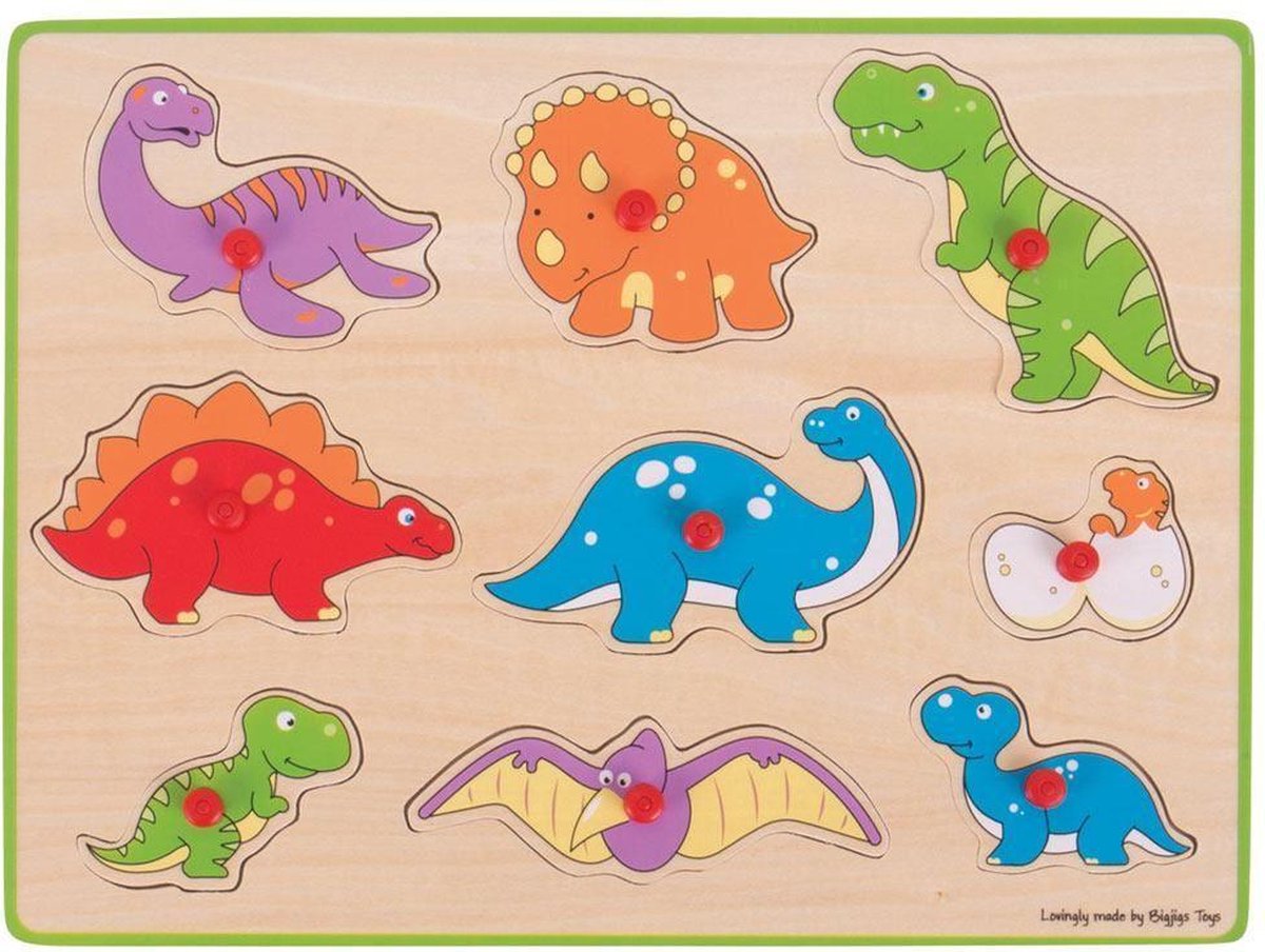 Bigjigs houten knoppuzzel Dinosaurussen - 9 stukjes