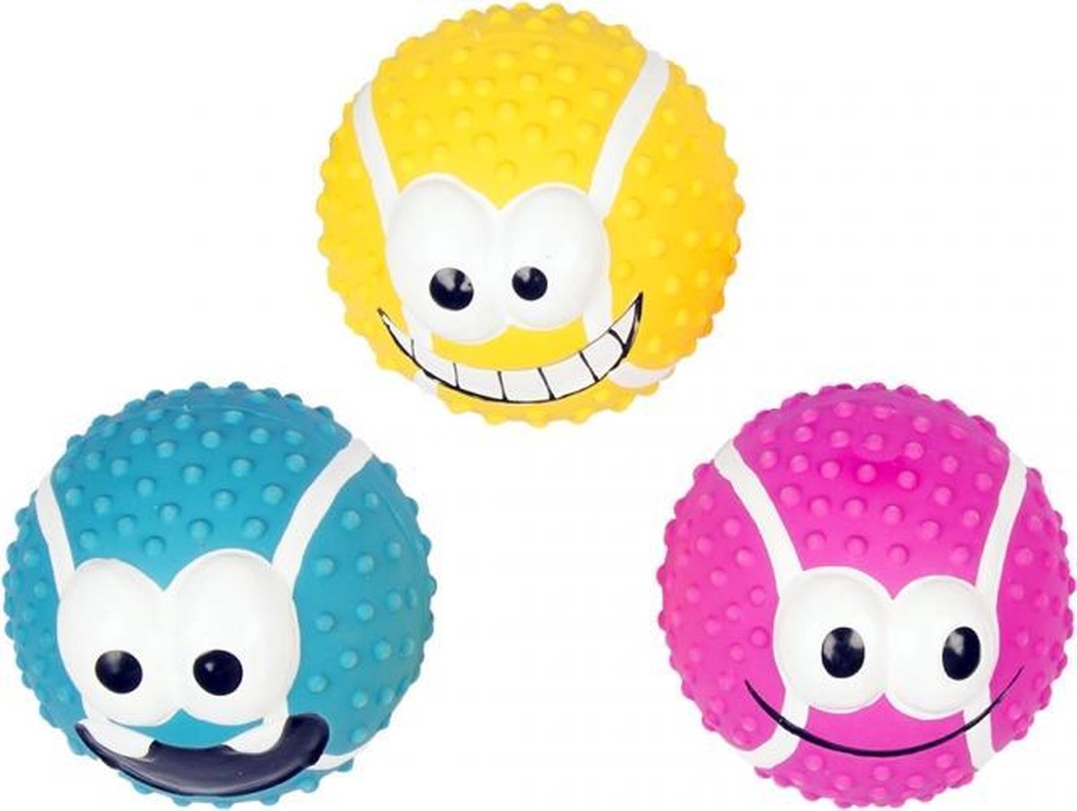 Duvo+ Latex tennisbal smiley mix Gemengde kleuren - 5cm