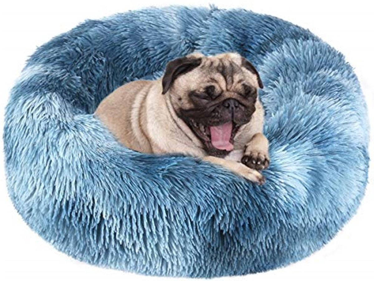 Donut hondenkussen | Blauw | 60 cm | Geschikt voor dieren van tot ongeveer 45 cm | Hondenmand | Zacht