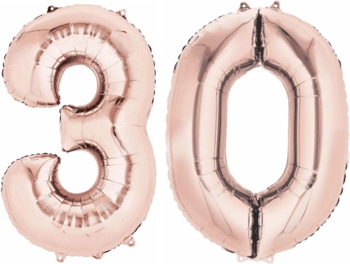 Ballon Cijfer 30 Jaar Rose Goud Verjaardag Versiering Rose Rose Gouden Helium Ballonnen Feest Versiering 86Cm Met Rietje