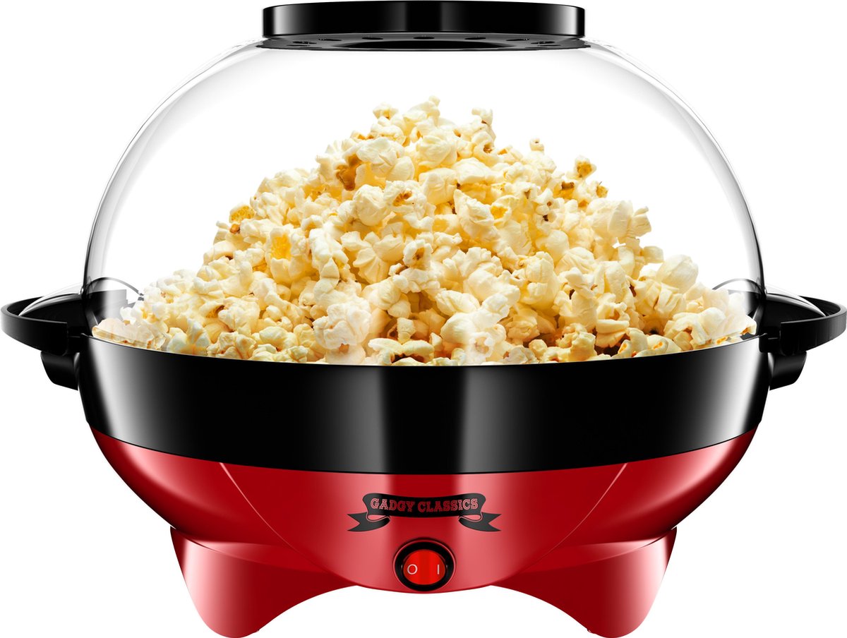 Gadgy Popcorn Machine Rond met anti-aanbaklaag - Popcorn Maker Stil en Snel - 5 liter - Rood