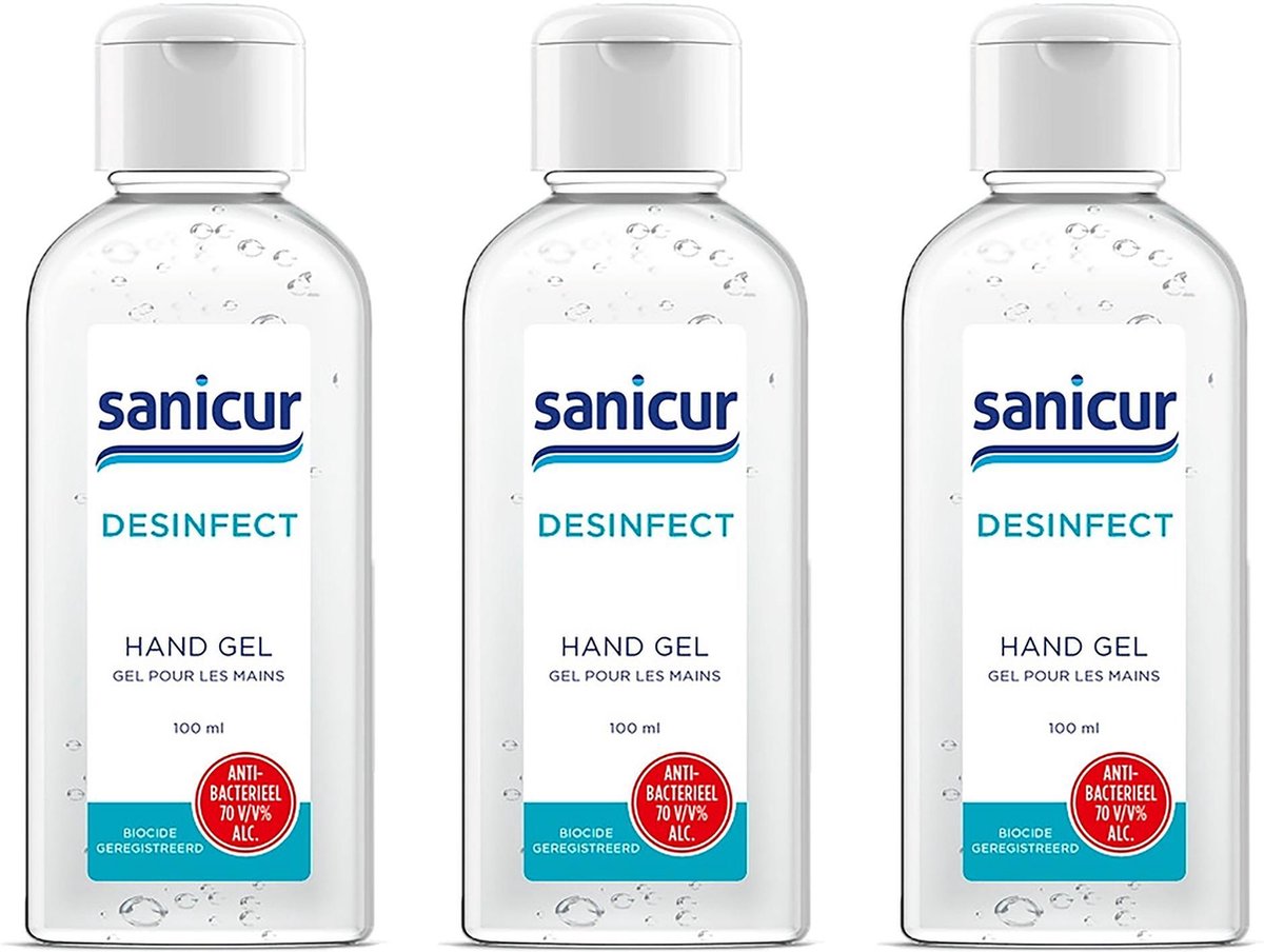 3 x Sanicur handgel - antibacterieel - droogt binnen enkele seconden - 3 x 100 ml