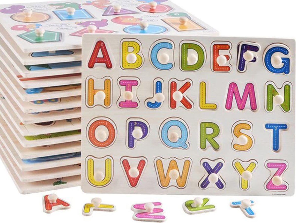 Kinder houten alfabet puzzel - baby - hout - geschenk - speelgoed - alfabet- 30cm x 22cm