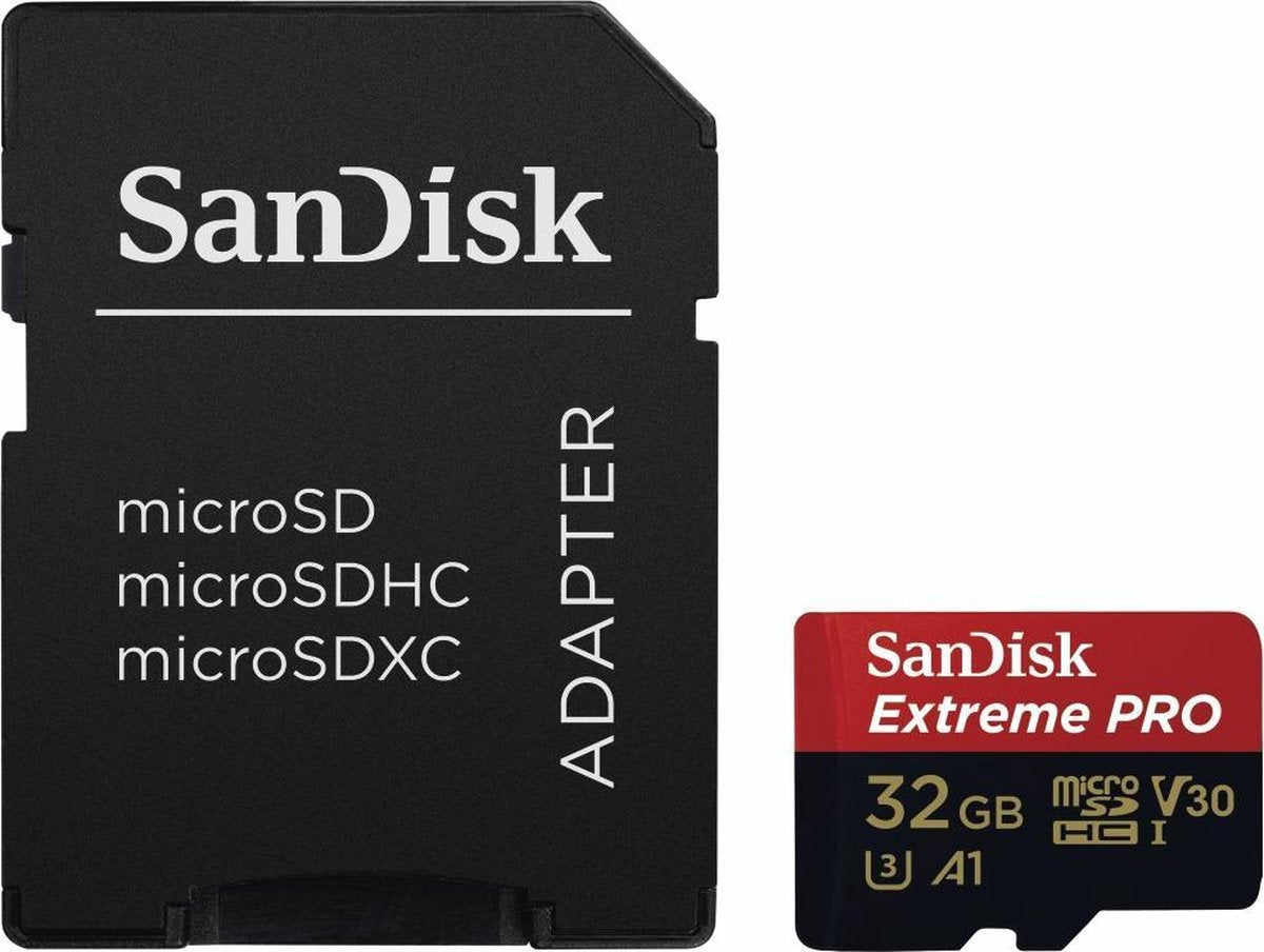 SanDisk Extreme Pro Micro SDHC  32GB - 100mb / 90mb - U3 V30 A1 - met adapter