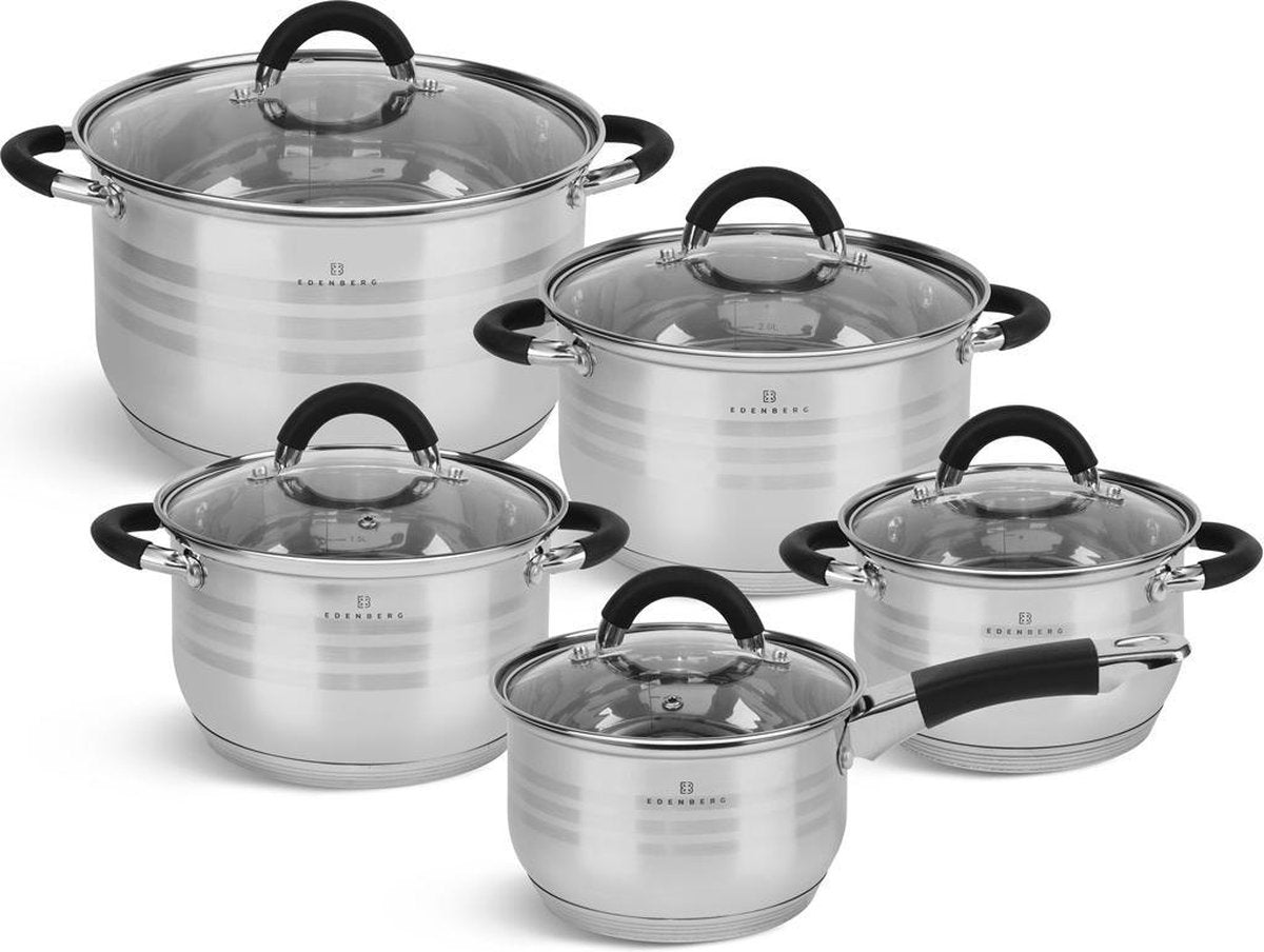 Edënbërg Classic Line - Luxe Pannenset - RVS - 10 delig - Sandwichbodem