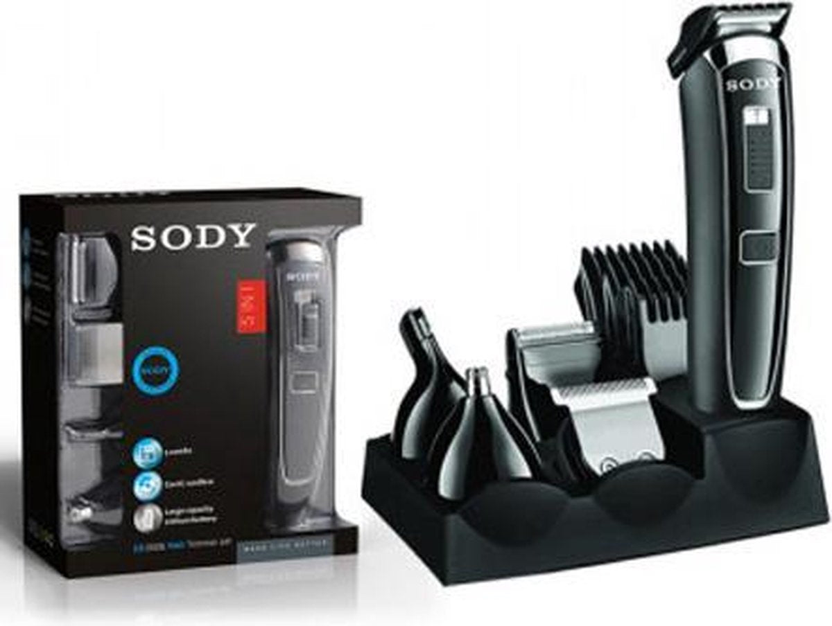 SODY 5-in-1 tondeuse voor mannen - Scheerapparaat & Baardtrimmer - 8 delig zwart