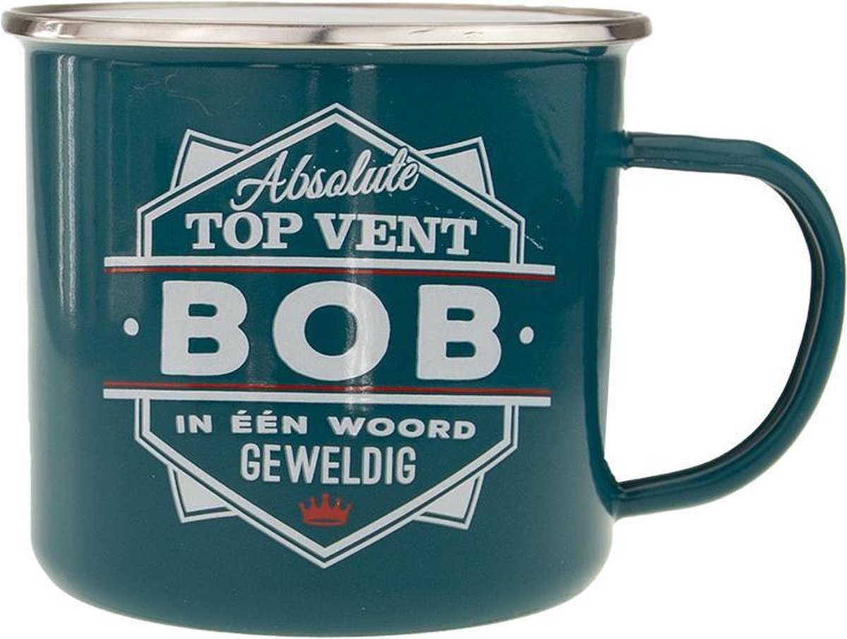Mok - Top vent - Bob - Geëmailleerd - Gevuld met een dropmix - In cadeauverpakking