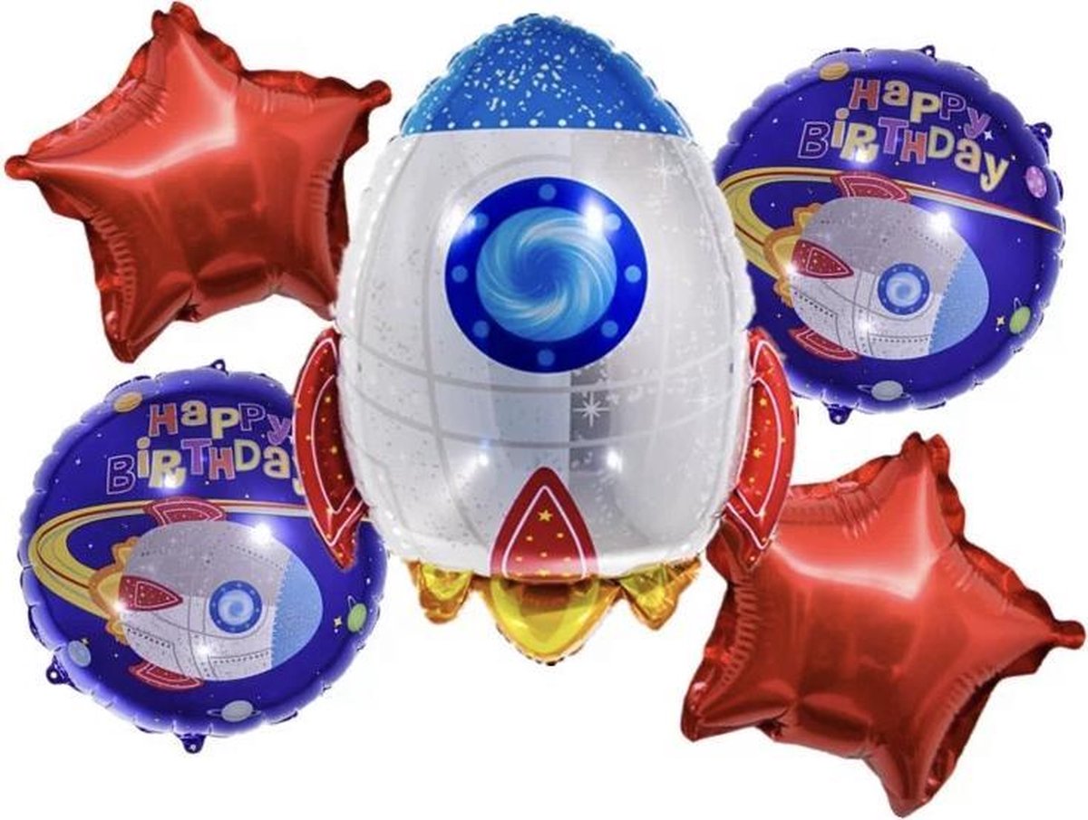 RAKET-RODE STERREN-Folie-Ballonnen-Set(5stuks) NU TIJDELIJK 1+1 GRATIS