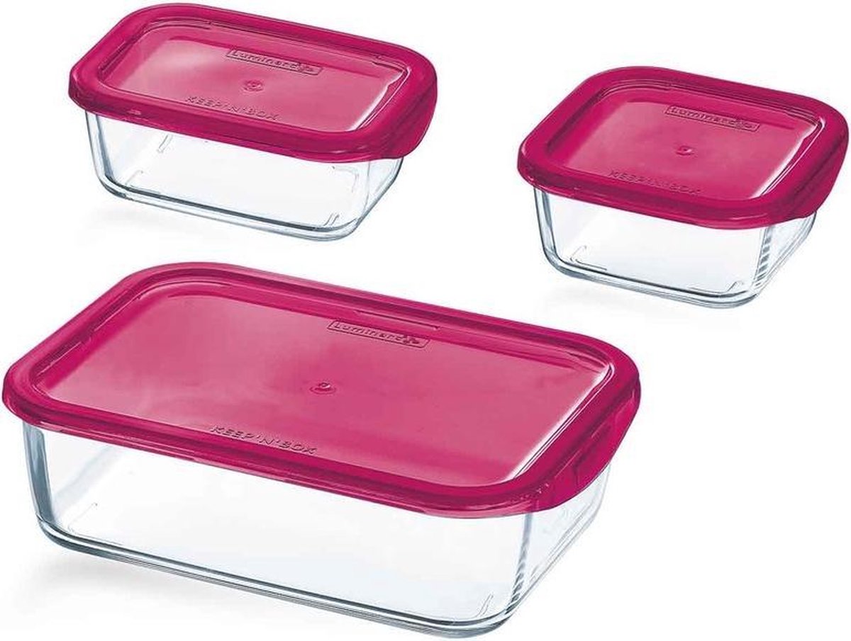 3x Glazen voorraad/vershoud bakjes rood - Voedsel bewaar bakjes - Mealprep – Lunchbox