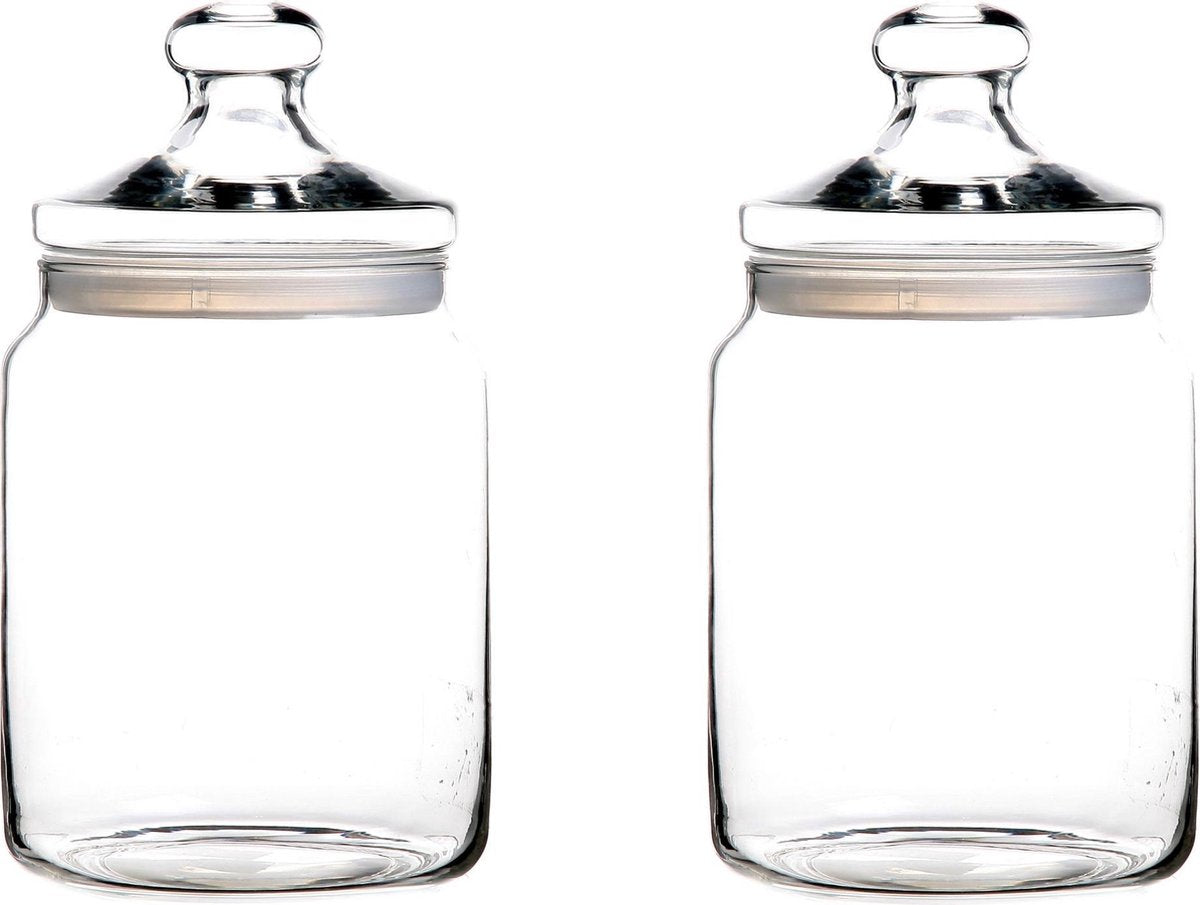 Set van 2x stuks voorraadpotten/bewaarpotten 2000 ml glas met glazen deksel? - Voorraadbussen